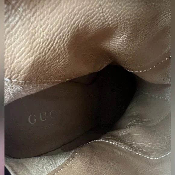 GUCCI || Vintage Y2K GG Monogram Canvas Square Toe Block Heel Knee High Boots - Picture 16 of 16